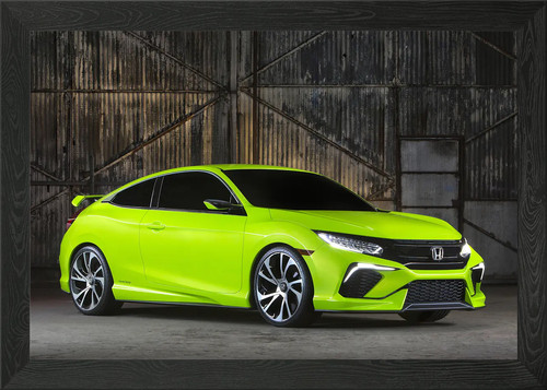 Civic type green car framed - civic,